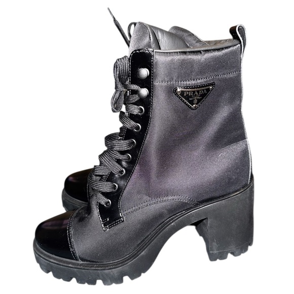 Prada Black Nylon And Leather Cap Toe Ankle Boots EU 41 -US 11 - Picture 4 of 10